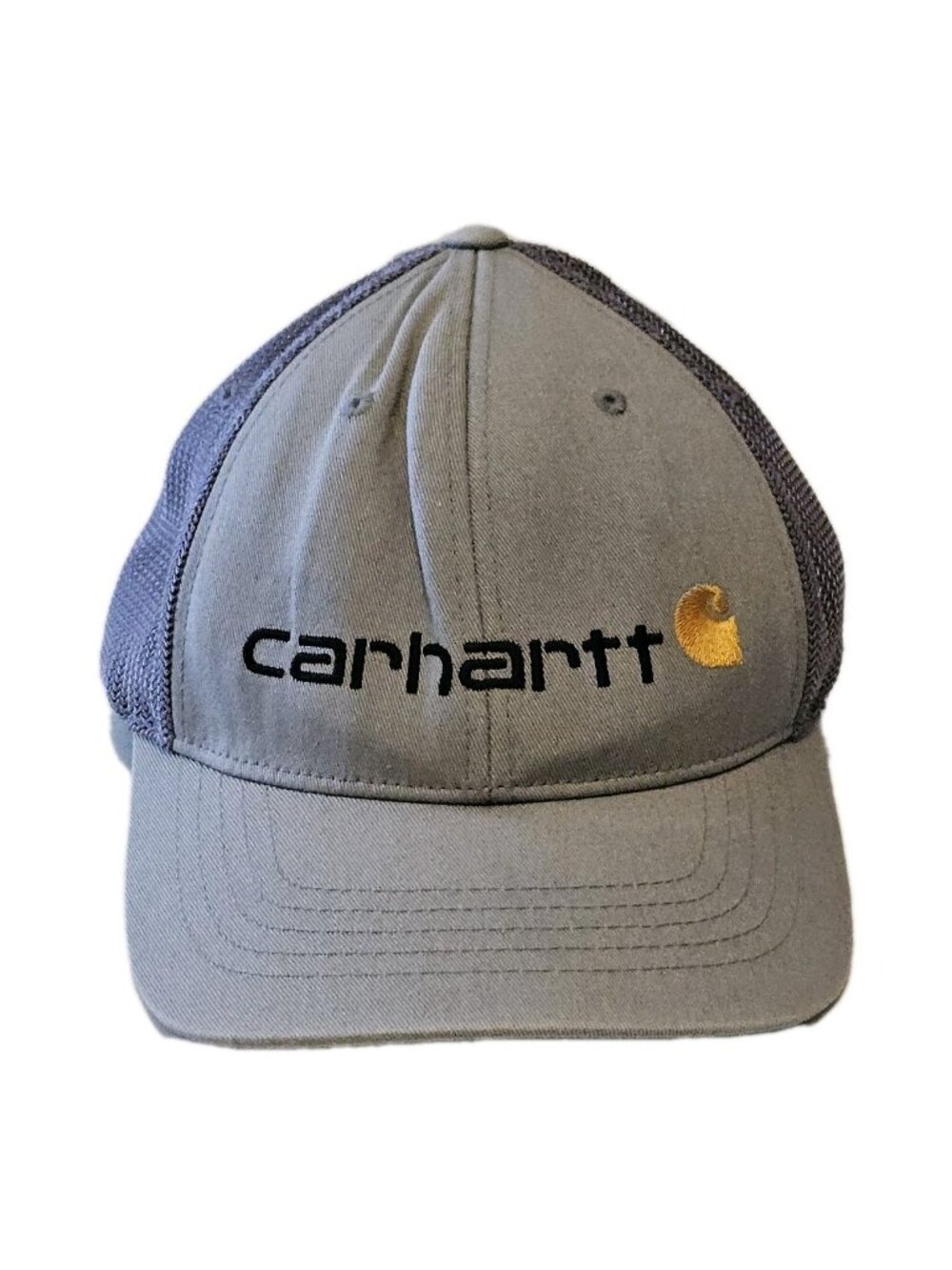 Carhartt Rugged Flex Fitt Gray Canvas Mesh-Back Logo Graphic Cap